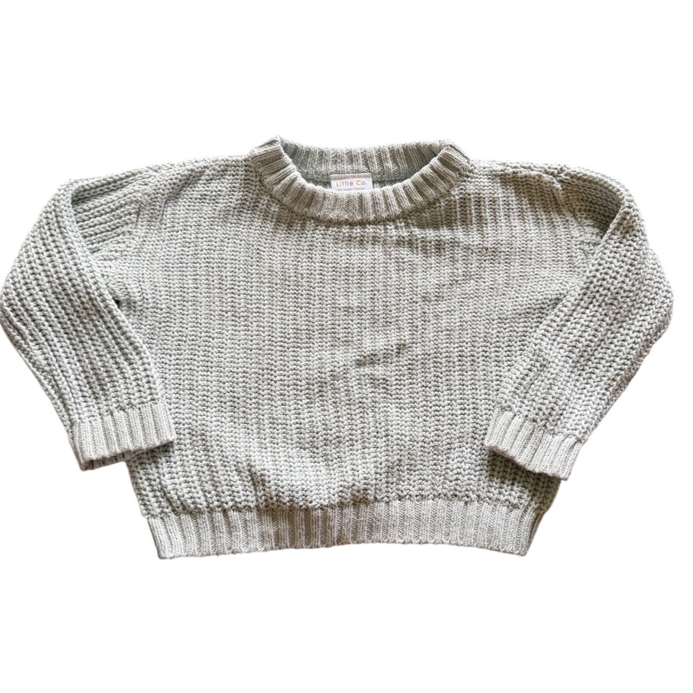 Little Co Seafoam Blue Green Organic Cotton Chunky Knit Unisex Sweater 9M